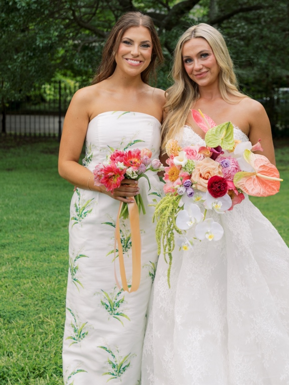 Strapless White Floral Column Wedding Dress - Picture 2 of 2